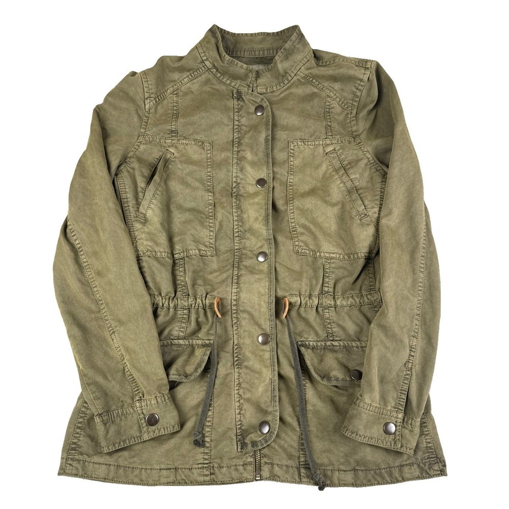 Hinge Womens M Utility Jacket Olive Green Military Field Cargo Drawstring